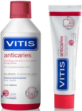 Zestaw: Pasta do zębów Vitis Anticares 100ml + Płyn do jamy ustnej Vitis Anticares 500ml