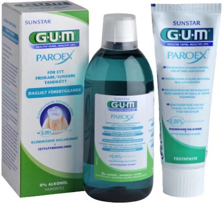 Zestaw: Pasta do zębów GUM Paroex 0,06% 75 ml + Płyn do jamy ustnej GUM Paroex 0,06% 500ml