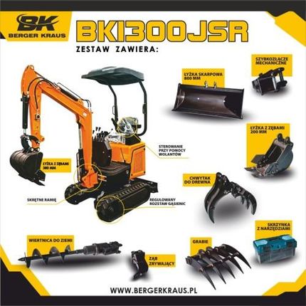 Berger Kraus Mini Koparka Bk1300Jsr Z Kompletnym Osprzętem