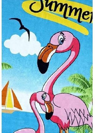 Greno Ręcznik Plażowy Hello Summer Flamingi Niebieski Różowy 75X150 Cm 26135