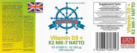 Navigator Supplements witamina D3 10000 Iu K2 MK7 200 mcg 240kaps - zdjęcie 2