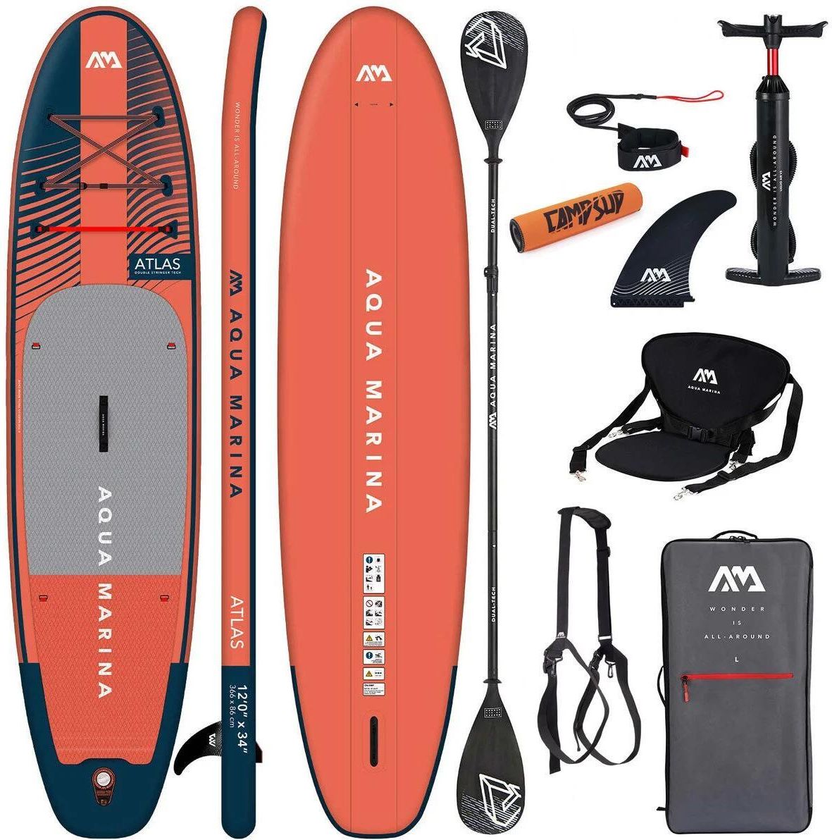 Planche De SUP Gonflable Aqua Marina Atlas 12' – Rouge – Pagaie Incluse – Neuve