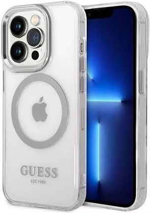 Guess Etui Do Apple Iphone 14 Pro 6 1" Srebrny Silver Hard Case Metal Outline Magsafe