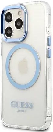 Guess Etui Do Iphone 13 Pro Max 6 7" Niebieski Blue Hard Case Metal Outline Magsafe