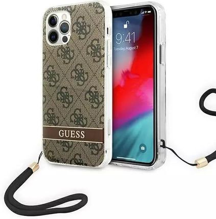 Guess Etui Do Apple Iphone 12 Pro Brązowy Brown Hardcase 4G Print Strap