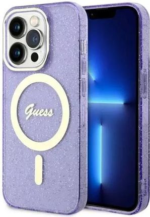 Guess Etui Na Telefon Guhmp14Xhcmcgu Do Apple Iphone 14 Pro Max 6 7" Purpurowy Purple Hardcase Glitter Gold Magsafe