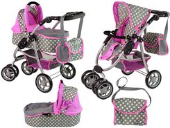 Zdjęcie Leantoys Wózek Dla Lalek Spacerówka 2 w 1 Gondola Torba Różowy Gwiazdki - Kórnik
