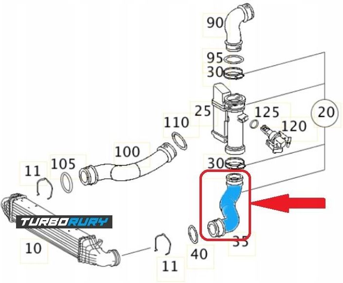Tubo Intercooler Turbo Per Mercedes Classe C W204 2.0/2.2 CDI - Compatibile Con Codici 2045280982, Rinforzato In Kevlar