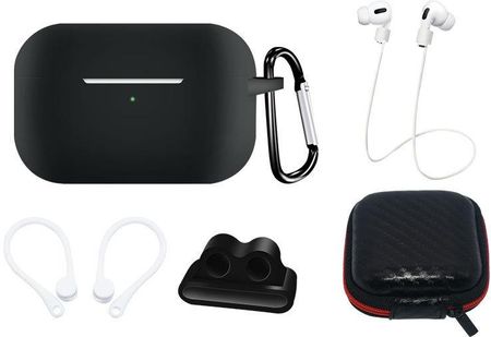 Hurtel Zestaw Silikonowe Etui Airpods Pro 2 / Airpods Pro 1 Futerał / Zaczep Na Ucho / Pasek Na Szyję / Uchwyt Na Pasek Zegarka / Karabińczyk Czarne