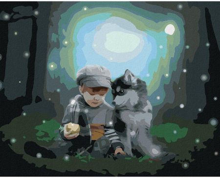 Malowanie po numerach Husky i mały chłopiec w le