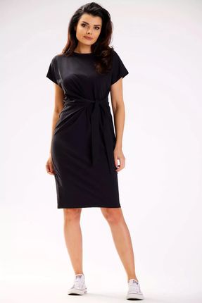 Sukienka midi z wiązaniem na przodzie (Czarny, XL)