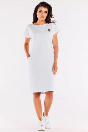 Wygodna bawełniana sukienka z kieszeniami (Biały, S)