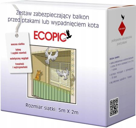 Ecopic Zestaw Siatka Na Balkon Bez Wiercenia Gołębie 5X2m