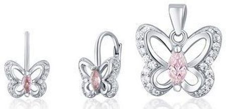 Diament Srebrny komplet biżuterii Motylki z różową cyrkonią SVLS0095SI2BR00