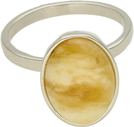 Diament Srebrny pierścionek damski 925 z żółtym owalnym bursztynem bałtyckim