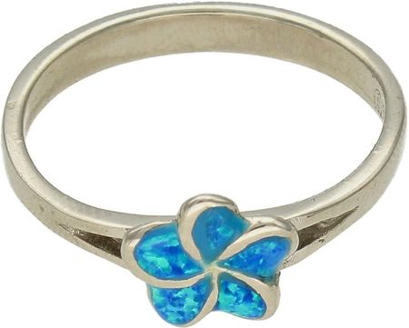 Diament Srebrny pierścionek damski 925 kwiatek z niebieskim opalem