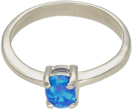 Diament Srebrny pierścionek damski 925 z niebieskim opalem