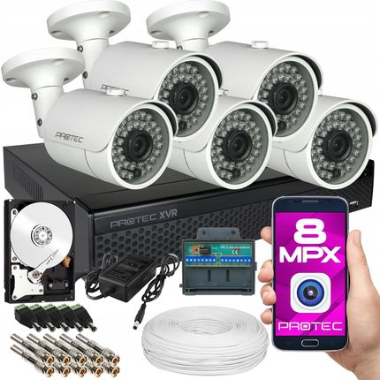 Protec Zestaw Monitoringu Premium 5 Kamer 8Mpx 4K Hdd 2Tb