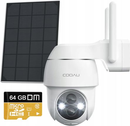 Cooau Obrotowa Kamera Zewnętrzna Solarna Ip Wifi 2K 64Gb