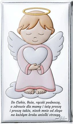 Valenti Obraz anioła stróża srebrny nowoczesny nad łóżeczko kolorowy | Rozmiar: 6.5x11 cm | Kolor: Różowy | SKU: VL75024S3/3LR
