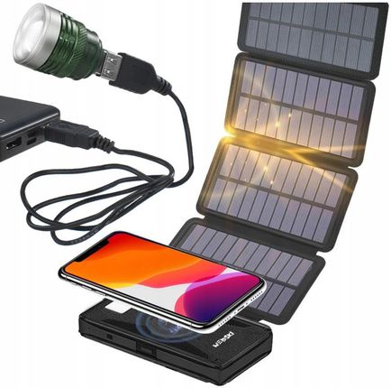 Webski Powerbank Solarny Indukcyjny 4 Panele 20000Mah Led