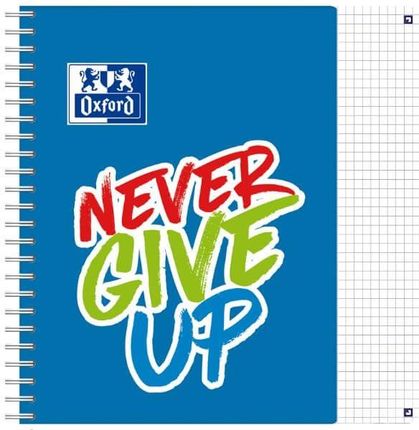 Oxford Kołozeszyt Never Give Up A5+ W Kratkę 80 Kartek 90G Niebieski