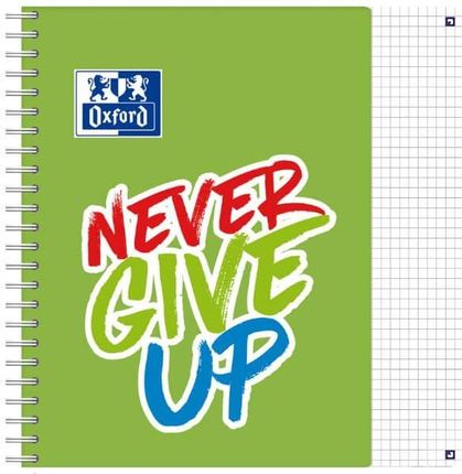 Oxford Kołozeszyt Never Give Up A5+ W Kratkę 80 Kartek 90G Zielony