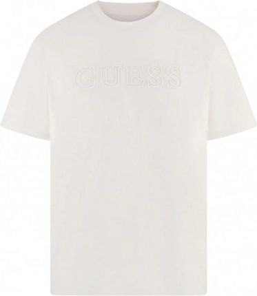 Męski t-shirt z nadrukiem GUESS SS ALPHY - kremowy
