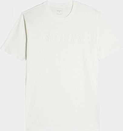 Męski t-shirt z nadrukiem GUESS SS ALPHY - kremowy