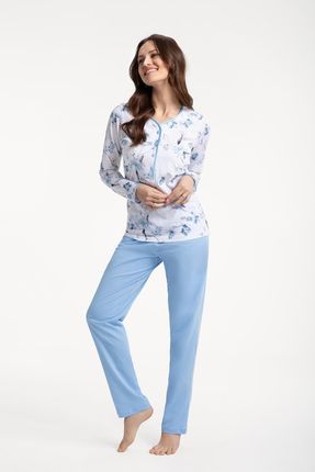 Piżama damska LUNA kod 650 niebieska biała szara w orientalne kwiaty / niebieskie spodnie