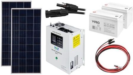 Off-gridowy zestaw solarny 1800W - Panele 180W, 2xGEL 110AH, Przewody do połączenia, Zasilacz awaryjny SinusPRO 2500S 24V + 40A MPPT Inwerter Solarny