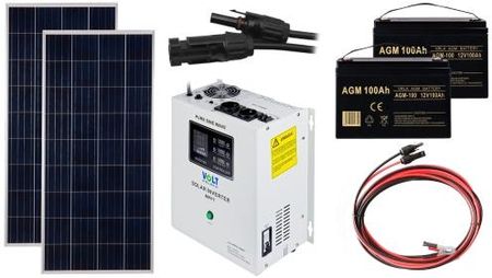 Off-gridowy zestaw solarny 1800W - Panele 180W, 2xAGM 100AH, Przewody do połączenia, Zasilacz awaryjny SinusPRO 2500S 24V + 40A MPPT Inwerter Solarny