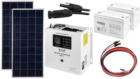 Off-gridowy zestaw solarny 1400W - Panele 180W, 2xGEL 110AH, Przewody do połączenia, Zasilacz awaryjny SinusPRO 2000S 24V + 40A MPPT Inwerter Solarny