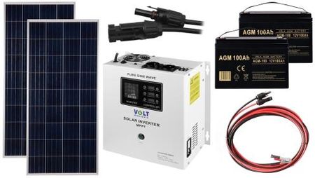 Off-gridowy zestaw solarny 1400W - Panele 180W, 2xAGM 100AH, Przewody do połączenia, Zasilacz awaryjny SinusPRO 2000S 24V + 40A MPPT Inwerter Solarny
