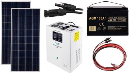 Off-gridowy zestaw solarny 1400W - Panele 180W, AGM 100AH, Przewody do połączenia, Zasilacz awaryjny SinusPRO 2200S 12V + 60A MPPT Inwerter Solarny