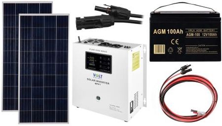Off-gridowy zestaw solarny 1050W - Panele 180W, AGM 100AH, Przewody do połączenia, Zasilacz awaryjny SinusPRO 1500S 12V + 40A MPPT Inwerter Solarny