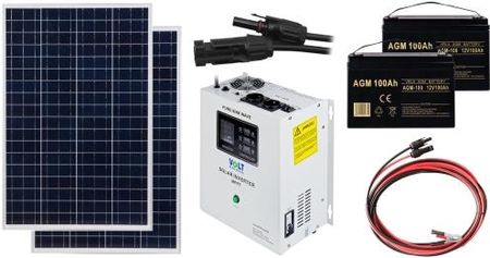 Off-gridowy zestaw solarny 1800W - Panele 110W, 2xAGM 100AH, Przewody do połączenia, Zasilacz awaryjny SinusPRO 2500S 24V + 40A MPPT Inwerter Solarny