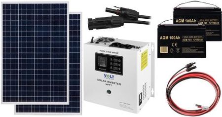 Off-gridowy zestaw solarny 1400W - Panele 110W, 2xAGM 100AH, Przewody do połączenia, Zasilacz awaryjny SinusPRO 2000S 24V + 40A MPPT Inwerter Solarny