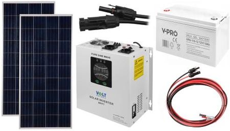 Off-gridowy zestaw solarny 700W - Panele 180W, GEL 110AH, Przewody do połączenia, Zasilacz awaryjny SinusPRO 1000S 12V + 40A MPPT Inwerter Solarny