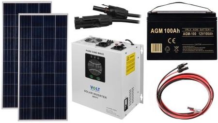 Off-gridowy zestaw solarny 700W - Panele 180W, AGM 100AH, Przewody do połączenia, Zasilacz awaryjny SinusPRO 1000S 12V + 40A MPPT Inwerter Solarny