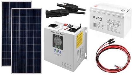 Off-gridowy zestaw solarny 500W - Panele 180W, GEL 110AH, Przewody do połączenia, Zasilacz awaryjny SinusPRO 800S 12V + 30A MPPT Inwerter Solarny