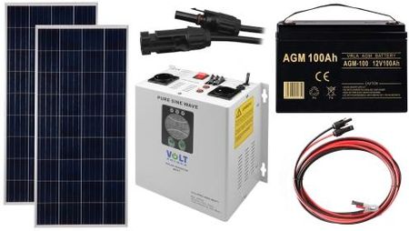 Off-gridowy zestaw solarny 500W - Panele 180W, AGM 100AH, Przewody do połączenia, Zasilacz awaryjny SinusPRO 800S 12V + 30A MPPT Inwerter Solarny