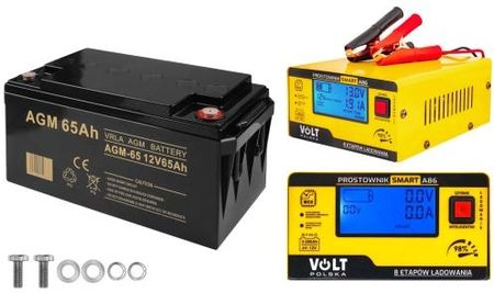 Zestaw akumulator Volt VRLA AGM 12V 65Ah + prostownik 6PRA12866C A86