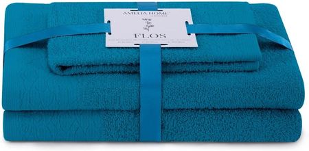 AmeliaHome Ręcznik Flos niebieski styl klasyczny 30x50 + 50x90 + 70x130