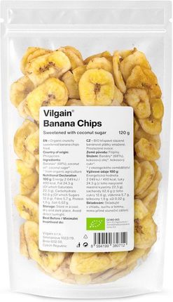 Vilgain Chipsy Bananowe Słodzony Cukrem Kokosowym 120g