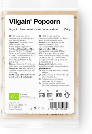 Vilgain Popcorn Do Mikrofalówki Bio Masło Shea Z Solą 100g