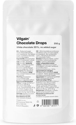 Vilgain Dropsy Czekoladowe Bez Dodatku Cukru Biała Czekolada 250g