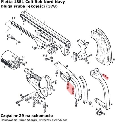 Pietta Firearms Długa Śruba Rękojeści 1851 Colt Navy, 1860 Colt Army, 1861 Navy, 1858 Remington (378) (116881) - zdjęcie 2