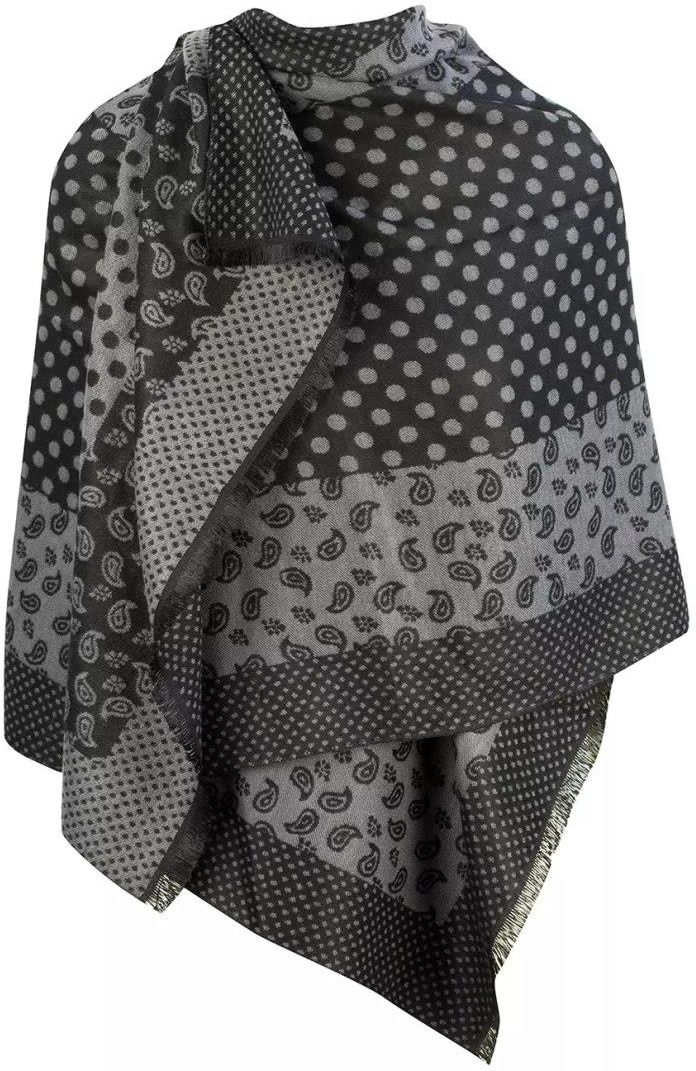 Sciarpa Pashmina Lorenzo Cana - 100% Cashmere, Nero Grigio Antracite, 70x200 Cm