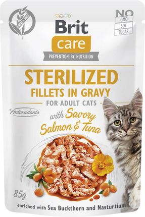 Brit Care Cat Sterilized Fillets In Gravy With Savory Salmon & Tuna Enriched With Sea Buckthorn And Nasturtium 85G